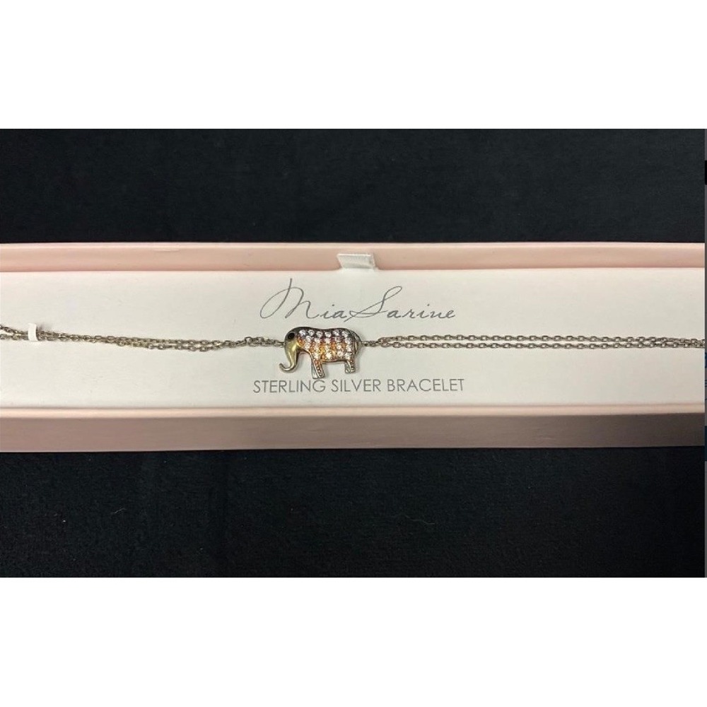 Mia Sarine 925 Sterling Silver Elephant Charm Bracelet Multicolor Stone  NIB